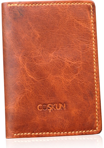 Deri Isme Özel Pasaport Kılıfı - Taba