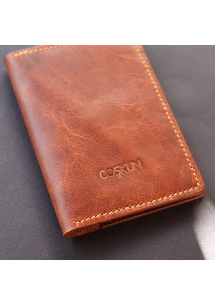 Deri Isme Özel Pasaport Kılıfı - Taba modelleri