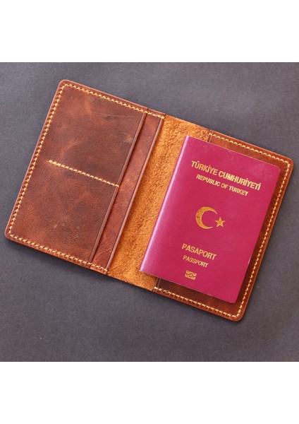 Deri Isme Özel Pasaport Kılıfı - Taba indirimleri