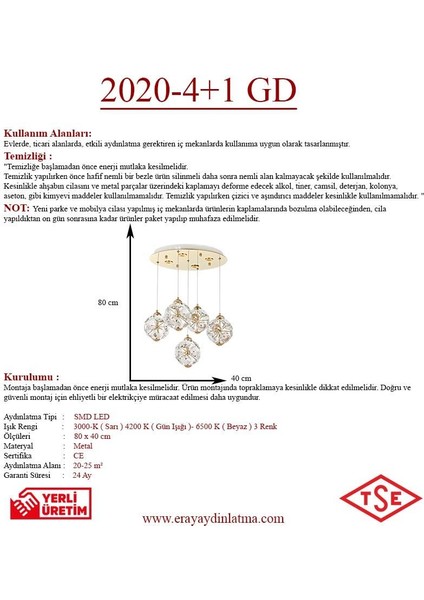 2020-4+1 5li Sarkıt LED Avize