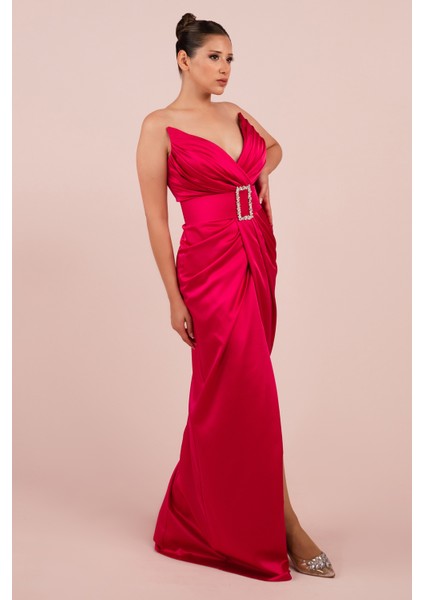 Kemerli Uzun Saten Elbise (HC-5038)