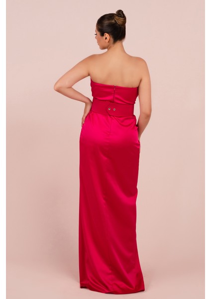 Kemerli Uzun Saten Elbise (HC-5038)