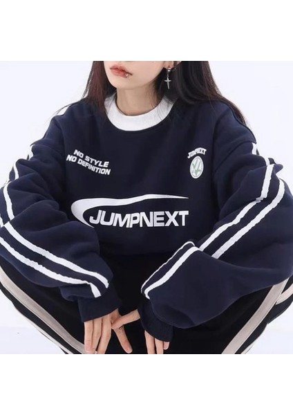 Beyaz Şeritli Jumpnext Retro Lacivert (Unisex) Uzun Kollu