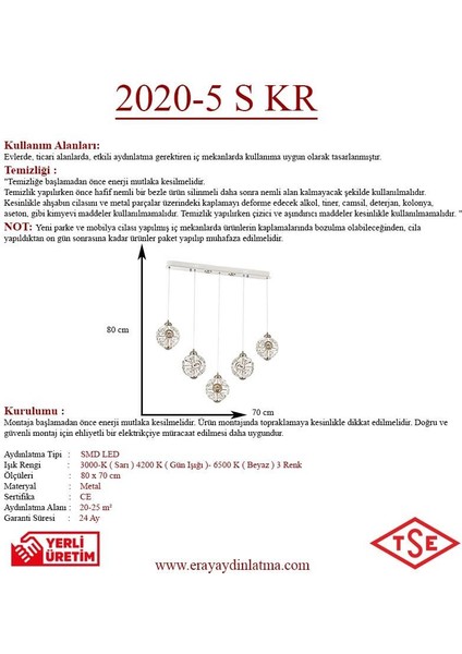 Eray Aydınlatma 2020-5 Krom Powerled Sıralı 5 Li Avize