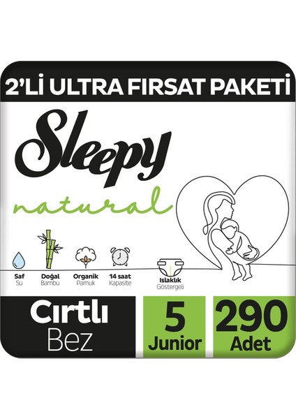 Natural 2'li Ultra Fırsat Paketi Bebek Bezi 5 Numara Junior 290 Adet
