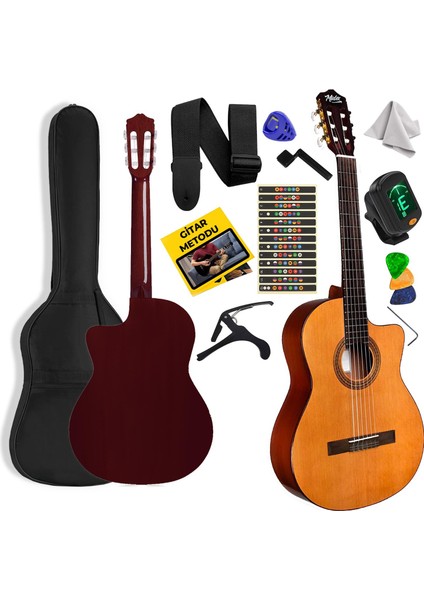 Midex CG-395YLX Klasik Gitar 4/4 Kesik Kasa Full Set (Çanta Askı Tuner Metod Pena)