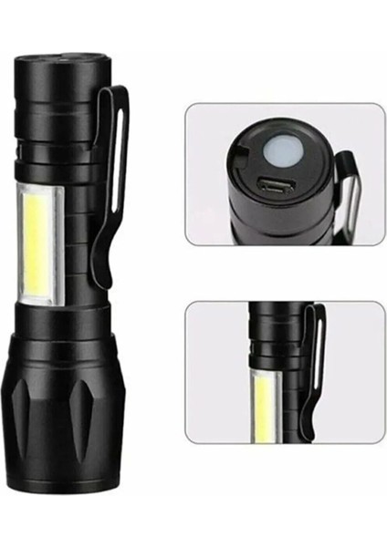 Ultra Güçlü USB Şarjlı El Feneri 2500 Lumen 5W Cob LED Avcılık Kamp Feneri Deprem Çantalık Fener