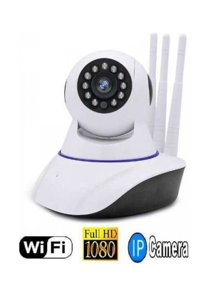 Kablosuz Wifi Ip Kamera 3 Antenli  1080P Full Hd 3 Mp Hareketli Gece Görüşlü Güvenlik Kamerası