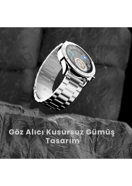FutureGo Pro IP68 Su Geçirmez Nabız Spor Sağlık Sp02 Kan Oksijeni Takibi Arama Özellikli iOS & Android 34mm Akıllı Saat Gümüş