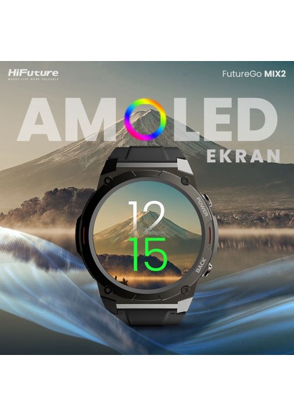 FutureGo Mix2 Bluetooth 5.2 IP68 Su Geçirmez AMOLED Ekran 1.43 inç Arama Özellikli iOS&Android Uyumlu Nabız Spor Kan Oksijen Takibi 36mm Akıllı Saat Turuncu