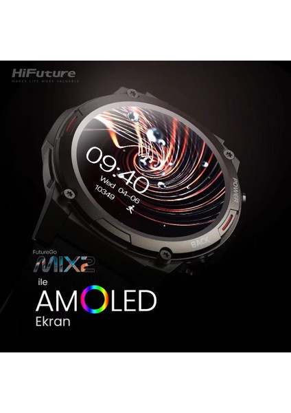 FutureGo Mix2 Bluetooth 5.2 IP68 Su Geçirmez AMOLED Ekran 1.43 inç Arama Özellikli iOS&Android Uyumlu Nabız Spor Kan Oksijen Takibi 36mm Akıllı Saat Turuncu