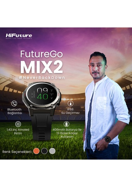 FutureGo Mix2 Bluetooth 5.2 IP68 Su Geçirmez AMOLED Ekran 1.43 inç Arama Özellikli iOS&Android Uyumlu Nabız Spor Kan Oksijen Takibi 36mm Akıllı Saat Turuncu