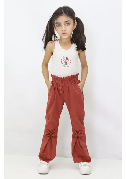 Canix Kids Kız Çocuk Ispanyol Paça Fiyonklu Kadife Pantalon