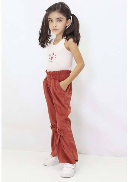 Canix Kids Kız Çocuk Ispanyol Paça Fiyonklu Kadife Pantalon