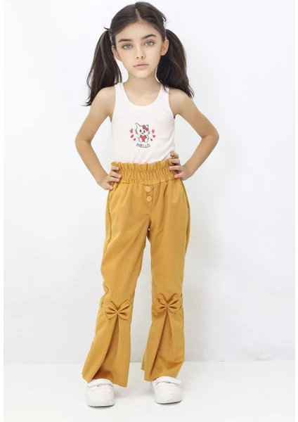 Canix Kids Kız Çocuk Ispanyol Paça Fiyonklu Kadife Pantalon