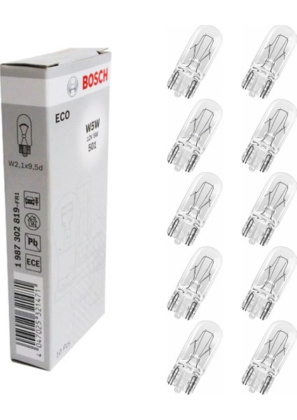 Eco Dipsiz Ampul 12V 5W T10 W5W 10'lu Paket