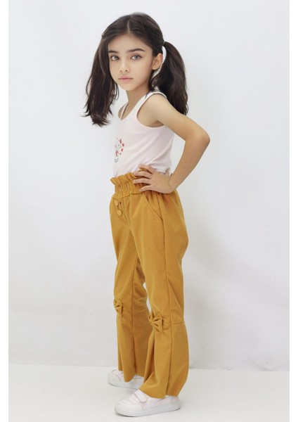 Canix Kids Kız Çocuk Ispanyol Paça Fiyonklu Kadife Pantalon