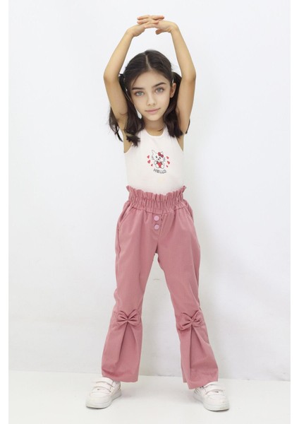 Canix Kids Kız Çocuk Ispanyol Paça Fiyonklu Kadife Pantalon