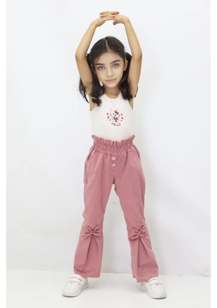 Canix Kids Kız Çocuk Ispanyol Paça Fiyonklu Kadife Pantalon