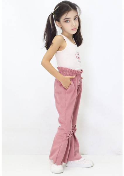 Canix Kids Kız Çocuk Ispanyol Paça Fiyonklu Kadife Pantalon