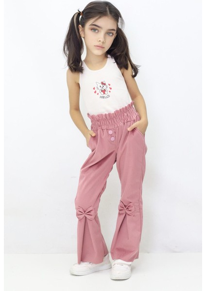 Canix Kids Kız Çocuk Ispanyol Paça Fiyonklu Kadife Pantalon