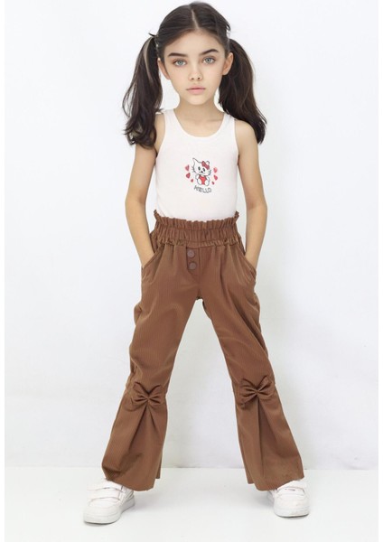 Canix Kids Kız Çocuk Ispanyol Paça Fiyonklu Kadife Pantalon