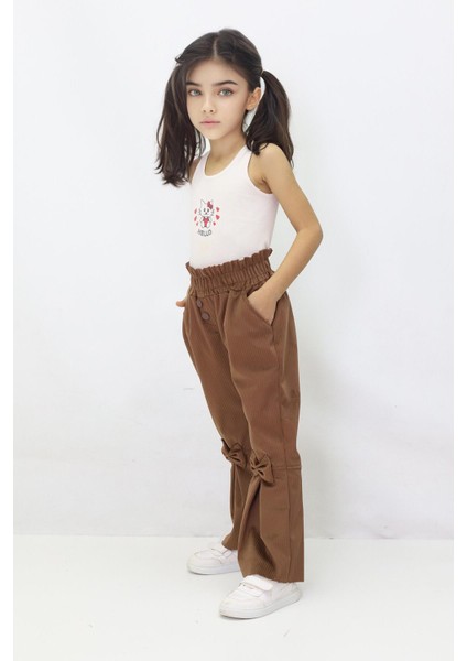 Canix Kids Kız Çocuk Ispanyol Paça Fiyonklu Kadife Pantalon