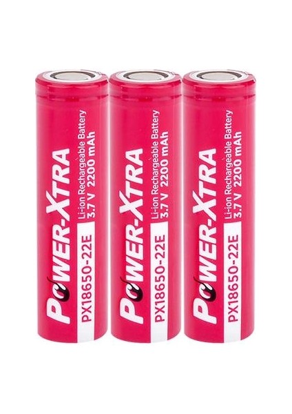 PX18650-22E - 3.7V 2200 Mah Li-Ion Şarjlı Pil - 5c 3'lü Paket