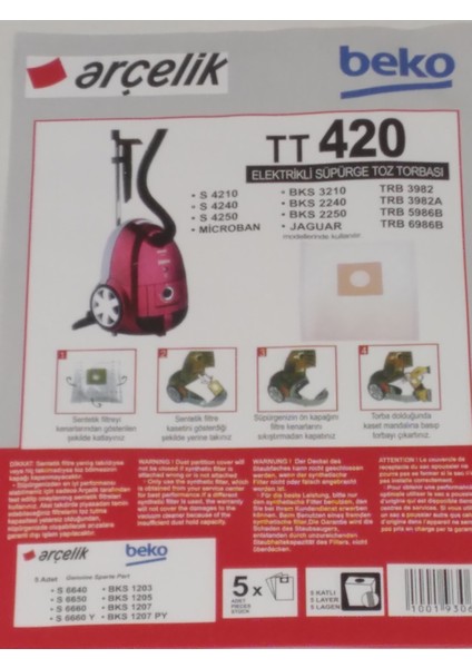 Arçelik-Beko TT420 Sentetik Toz Torbası(2 PAKET 10 ADET)