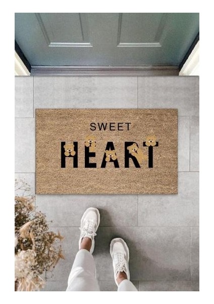 Bej Kapı Önü Paspası Sweet Heart Ayıcık Desen K-3334