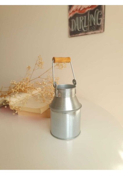 Galvaniz Vazo Ahşap Kulplu Vintage Tarzı fırsatları