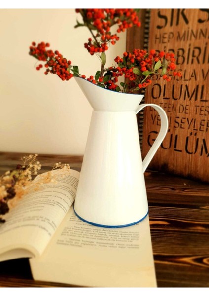 Vazo Galvaniz Mavi Çizgili Çok Amaçlı 18 cm