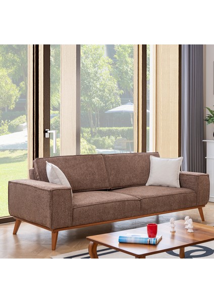 Luke Yataklı Açık Kahverengi Üçlü Kanepe