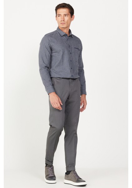 ALTINYILDIZ CLASSICS Erkek Gri Slim Fit Dar Kesim Gabardin Kumaş Desenli Pamuklu Esnek Beli Lastikli Pantolon