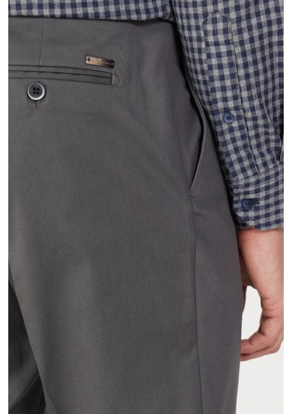ALTINYILDIZ CLASSICS Erkek Gri Slim Fit Dar Kesim Gabardin Kumaş Desenli Pamuklu Esnek Beli Lastikli Pantolon