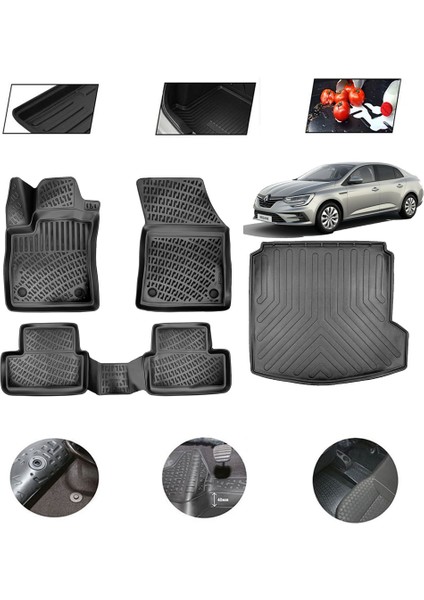 Renault Megane 4 Sedan Sag Kulaklı 2025 Model 4d Bagaj Paspas Set