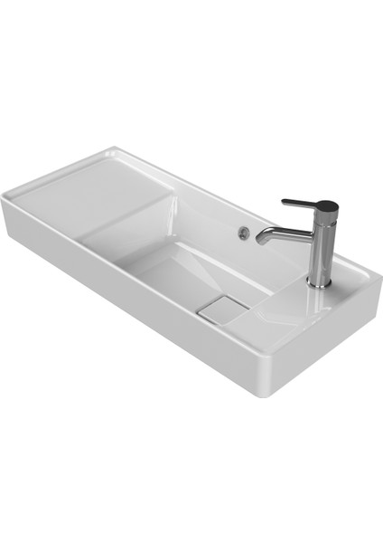 Turkuaz Seramik Sharp 80X35 cm Etajerli Lavabo