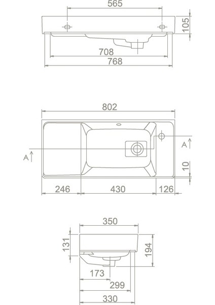 Turkuaz Seramik Sharp 80X35 cm Etajerli Lavabo