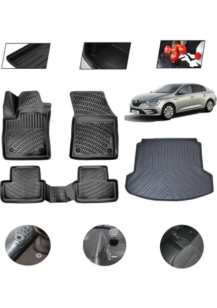 Renault Megane 4 Sedan Çift Kulaklı 2025 Model 4d Bagaj Paspas Set