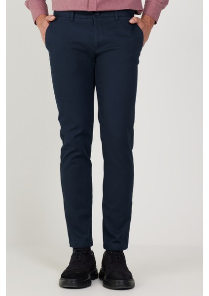 ALTINYILDIZ CLASSICS Erkek Lacivert Slim Fit Dar Kesim Pamuklu Esnek Rahat Armürlü Pantolon