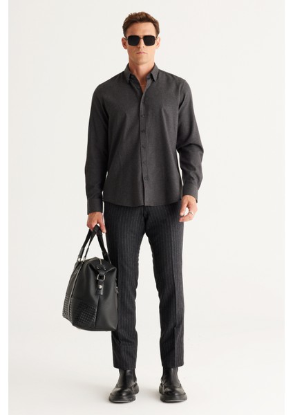 ALTINYILDIZ CLASSICS Erkek Antrasit Recycle Slim Fit Dar Kesim Gizli Düğmeli Yaka Pamuklu Flanel Oduncu Gömlek fiyatları