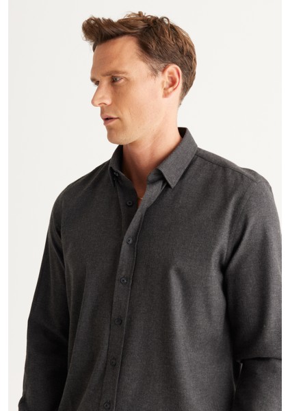 ALTINYILDIZ CLASSICS Erkek Antrasit Recycle Slim Fit Dar Kesim Gizli Düğmeli Yaka Pamuklu Flanel Oduncu Gömlek modelleri