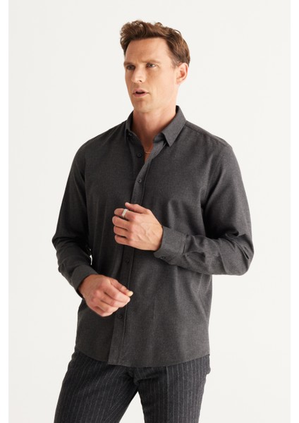 ALTINYILDIZ CLASSICS Erkek Antrasit Recycle Slim Fit Dar Kesim Gizli Düğmeli Yaka Pamuklu Flanel Oduncu Gömlek indirimleri