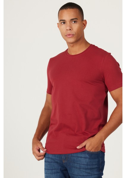 ALTINYILDIZ CLASSICS Erkek Bordo 360 Derece Her Yöne Esneyen Slim Fit Bisiklet Yaka Tişört