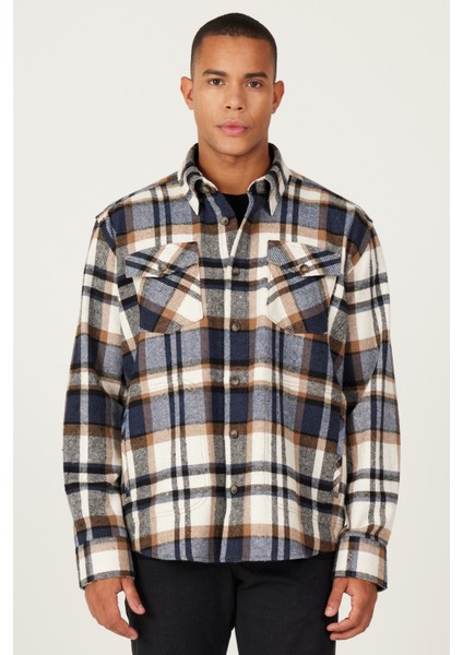 Oversize Fit Geniş Kesim Gizli Düğme Yaka Desenli Gömlek Ceket