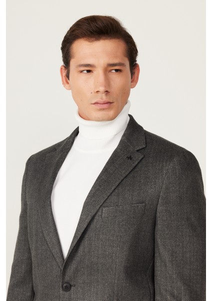 ALTINYILDIZ CLASSICS Erkek Antrasit Slim Fit Dar Kesim Mono Yaka Desenli Yünlü Blazer Ceket indirimleri