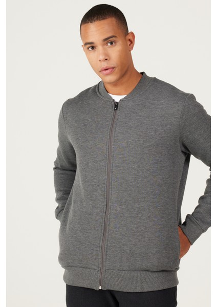 Erkek Antrasit-melanj Standart Fit Normal Kesim Içi Polarlı 3 Iplik Kolej Yaka Pamuklu Sweatshirt modelleri