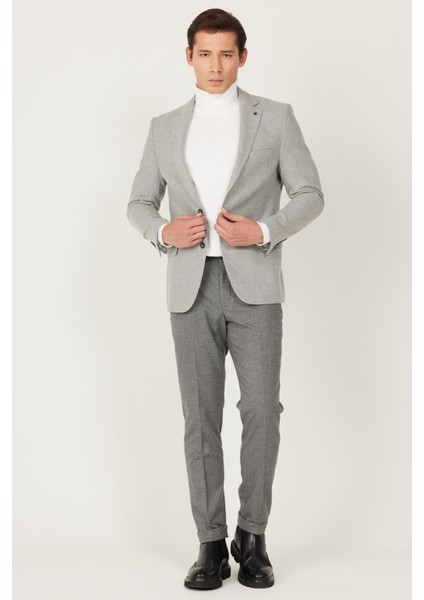 ALTINYILDIZ CLASSICS Erkek Gri Slim Fit Dar Kesim Mono Yaka Desenli Yünlü Blazer Ceket fiyatları