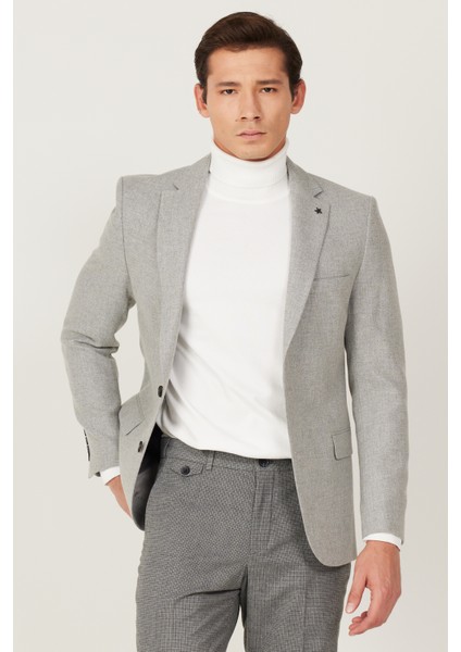 ALTINYILDIZ CLASSICS Erkek Gri Slim Fit Dar Kesim Mono Yaka Desenli Yünlü Blazer Ceket modelleri