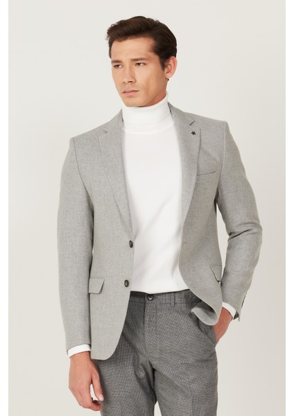 ALTINYILDIZ CLASSICS Erkek Gri Slim Fit Dar Kesim Mono Yaka Desenli Yünlü Blazer Ceket fırsatları
